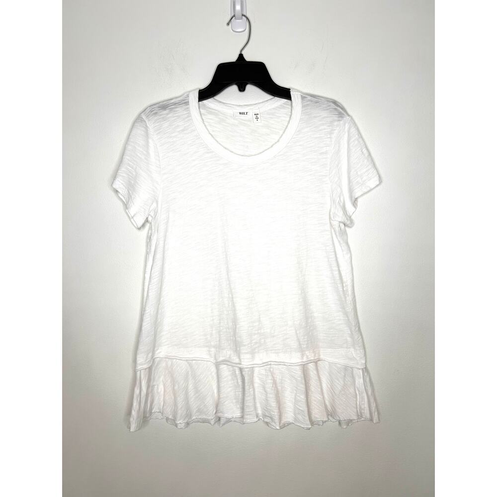 Wilt White Double Tier Mock Hem Crew T-Shirt Sz S Slub knit